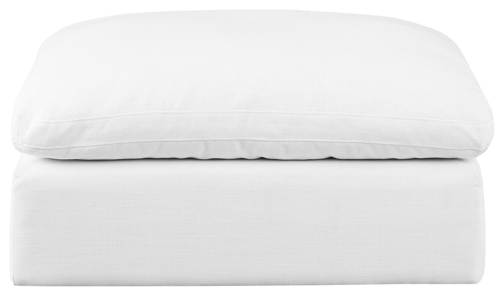 Comfy Beige Linen Textured Fabric Modular Chair, White, Linen Textured Fabric, Ottoman