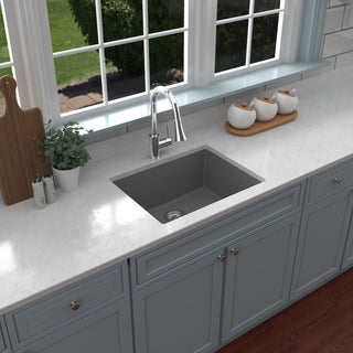 Karran QU-820 Undermount 24.38, Single Bowl Quartz Sink Kit, Grey