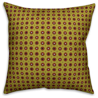 Pixel Floral Pattern, Mustard Yellow Outdoor Throw Pillow, 20"x20"