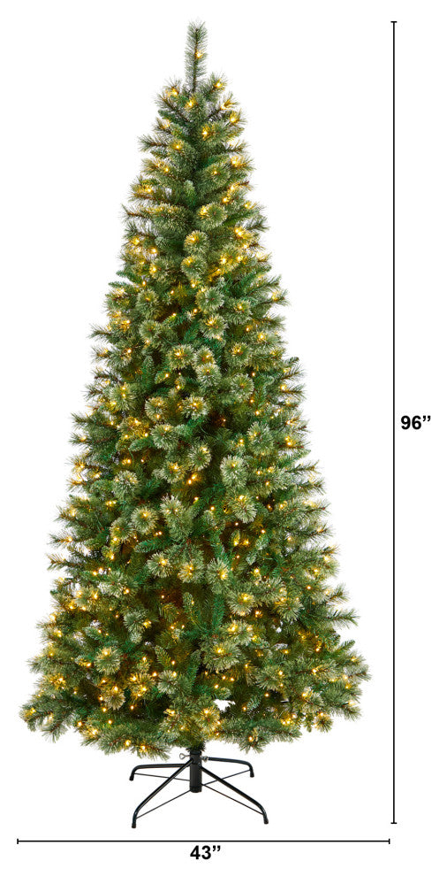 8' Wisconsin Slim Snow Tip Pine Artificial Christmas Tree With 600 LED Lights
