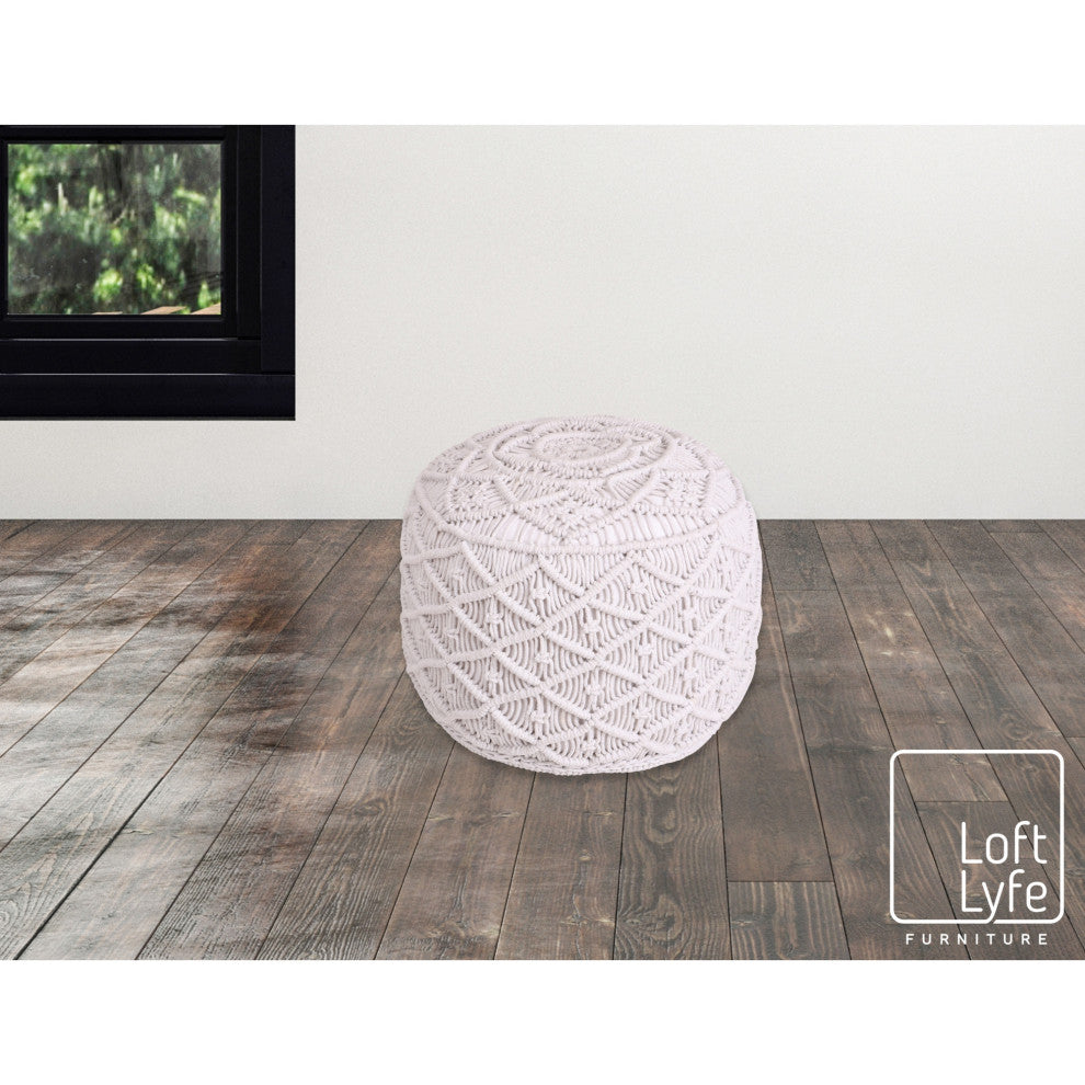 Loft Lyfe Sariya Ottoman, Hand Knitted, Cotton Yarn, White