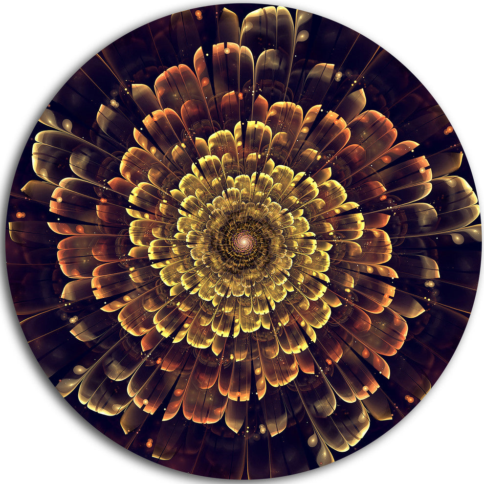 Perfect Fractal Flower In Brown And Gold, Floral Disc Metal Art, 23"