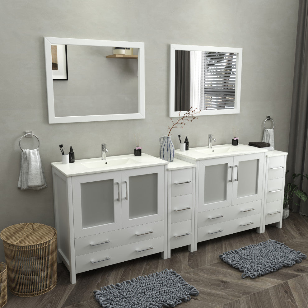 Vanity Art Vanity Set With Ceramic Top, 96", White