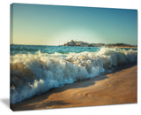 "Stormy Waves Hitting Beach Sand" Modern Beach Canvas Art Print, 20"x12"