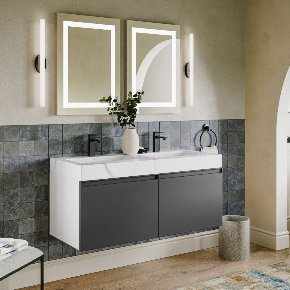 The Monolith Bathroom Vanity, Dark Gray, 48", Double Sink, Wall Mount
