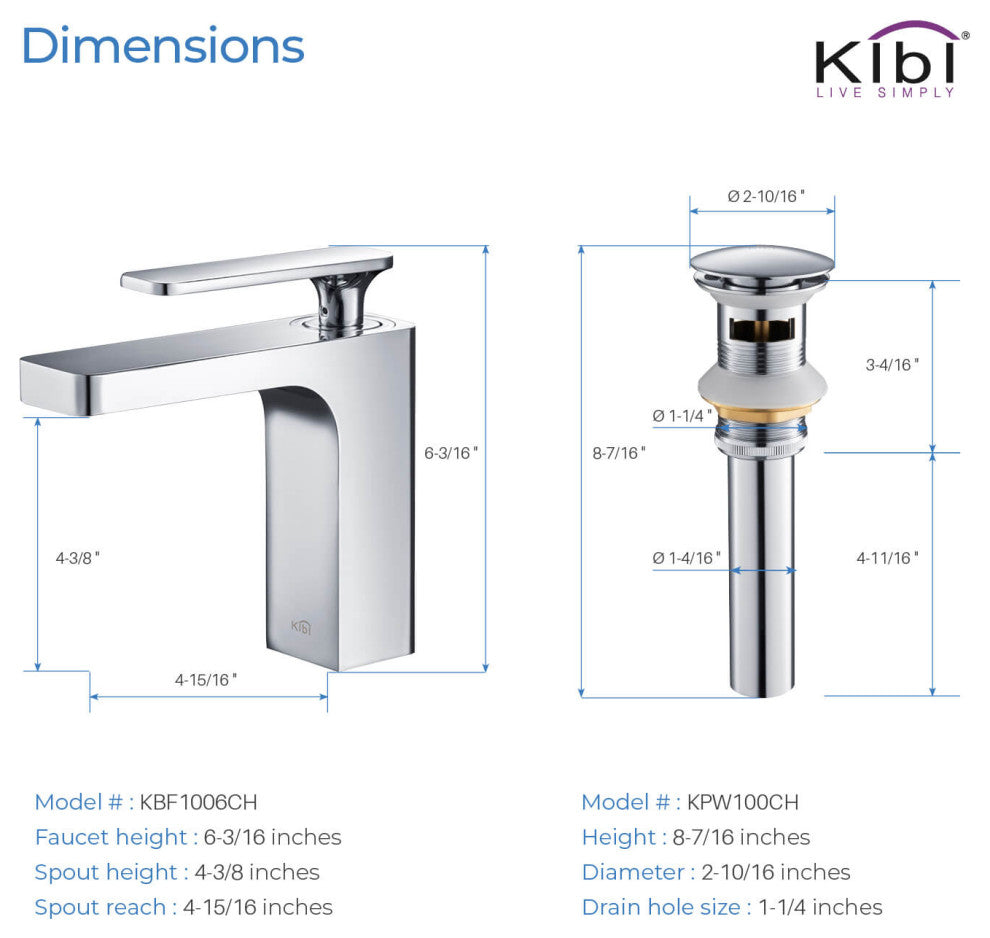 Infinity Single Handle Bathroom Faucet KBF1006, Chrome, W/ Drain