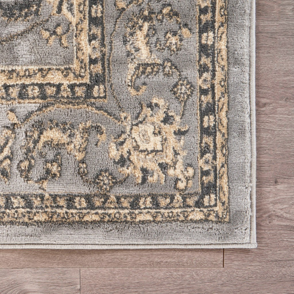 8" x 9" Gray Floral Vines Traditional Area Rug
