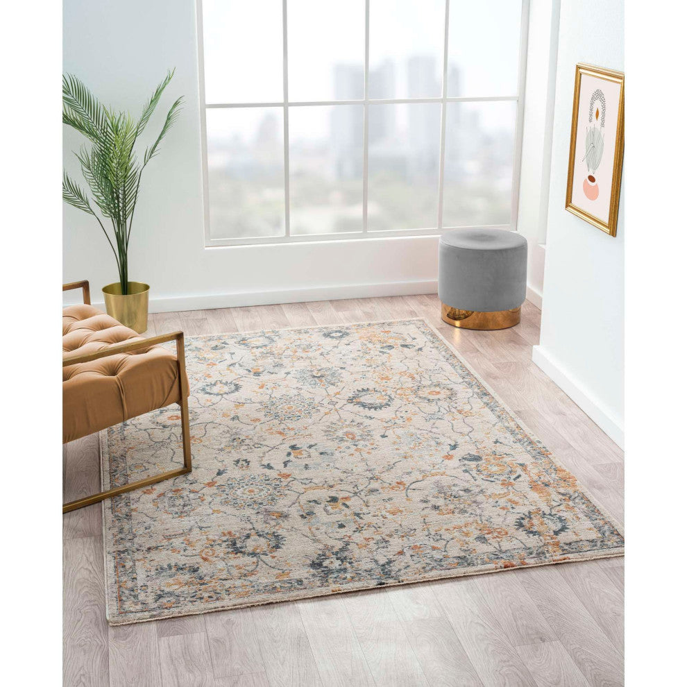 Manor Persian Floral Area Rug, Silver, 2'6"x7'3"