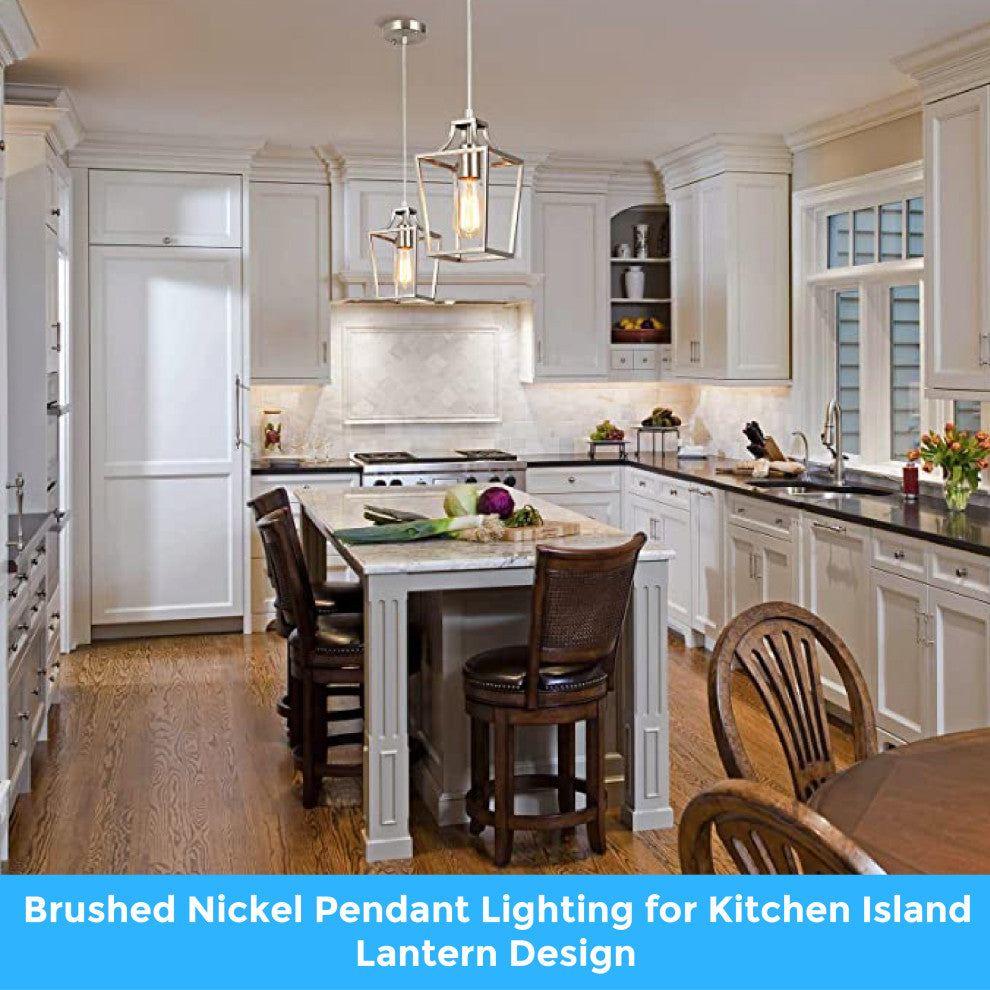 Brushed Nickel island pendant lights kitchen 1 Light lantern Modern bulb fixture