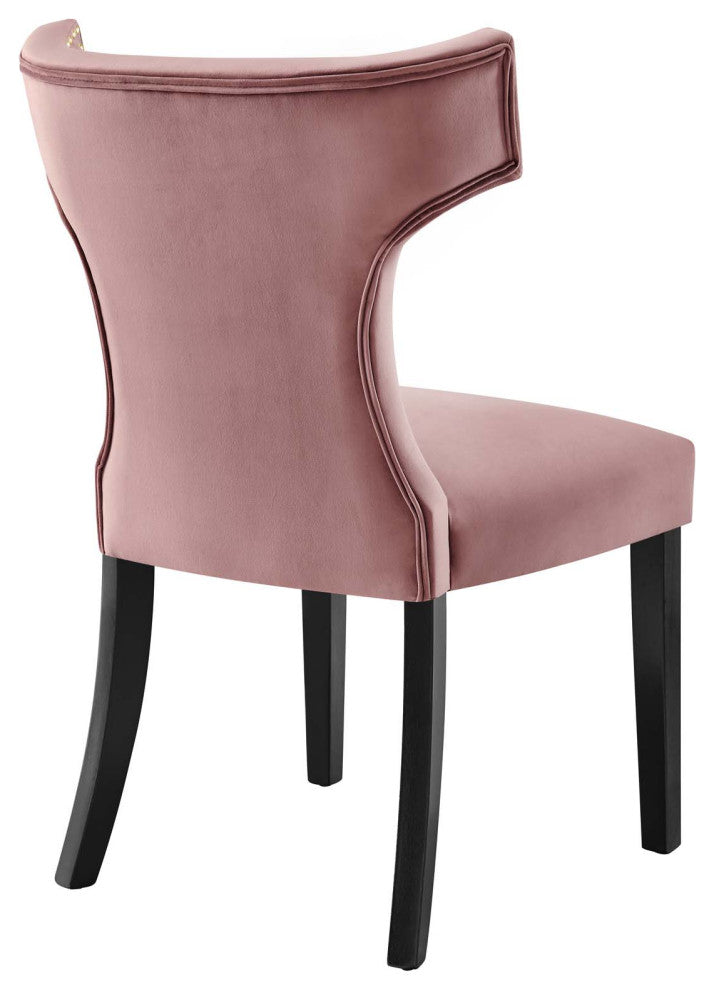 Curve Performance Velvet Dining Chairs, Set of 2, Dusty Rose