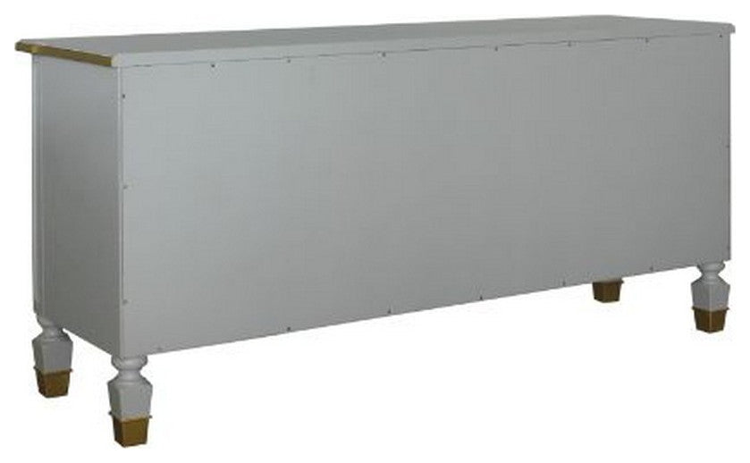 Benzara BM251380 TV Stand With 4 Open Compartments and 1 Double Door, White