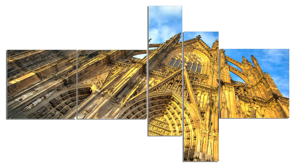 Facade of Dom Church with Blue Sky, Cityscape Art on Canvas, 60"x32", 5 panels