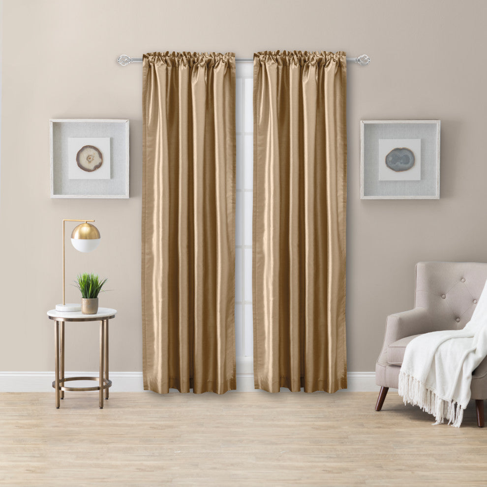 Luna Faux Silk Tailored Back Tab Curtain Pair, Taupe, 100" X 63"