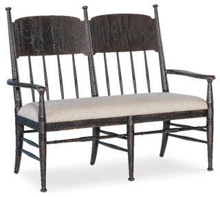 Americana Wood Dining Bench with Beige Fabric Seat by Hooker Furniture