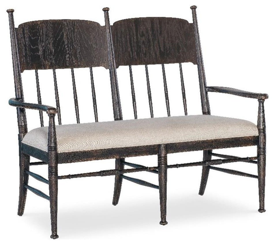 Americana Wood Dining Bench with Beige Fabric Seat by Hooker Furniture