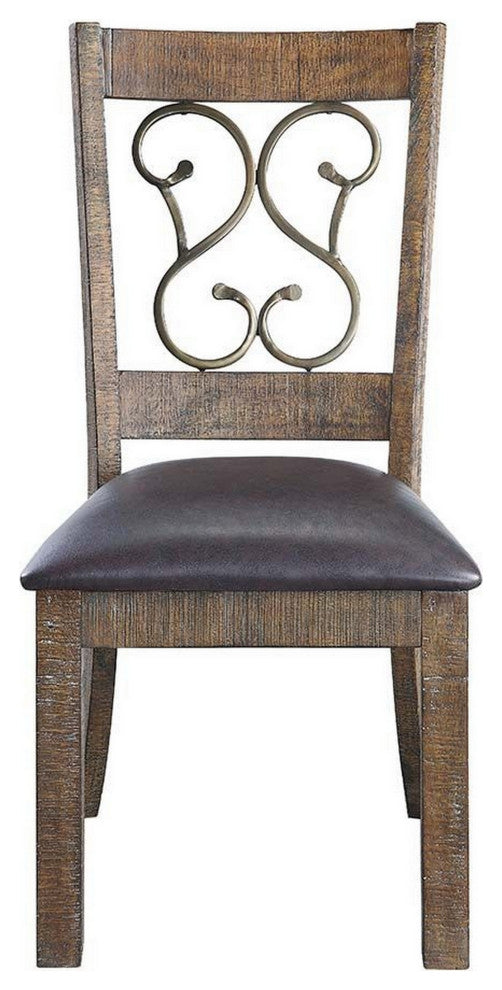 Benzara BM281977 20" Parson Style Dining Chair, Vegan Leather, Set of 2, Brown