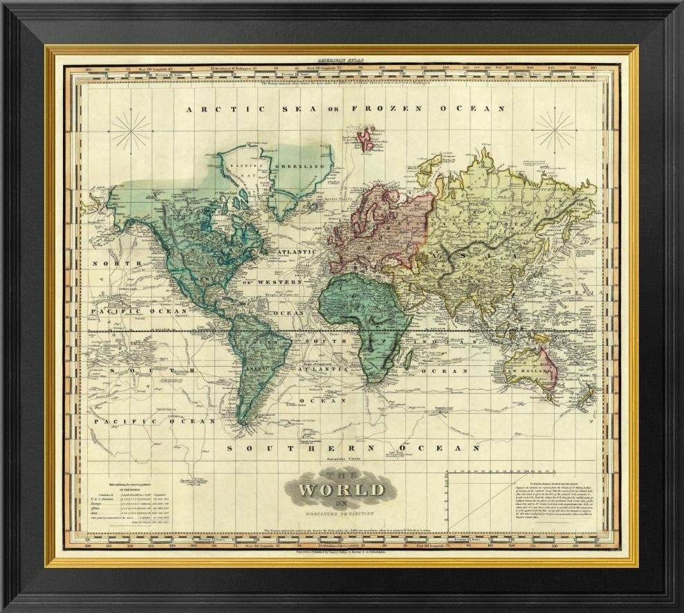 "World on Mercators Projection, 1823"  by Henry S. Tanner, 26x24"