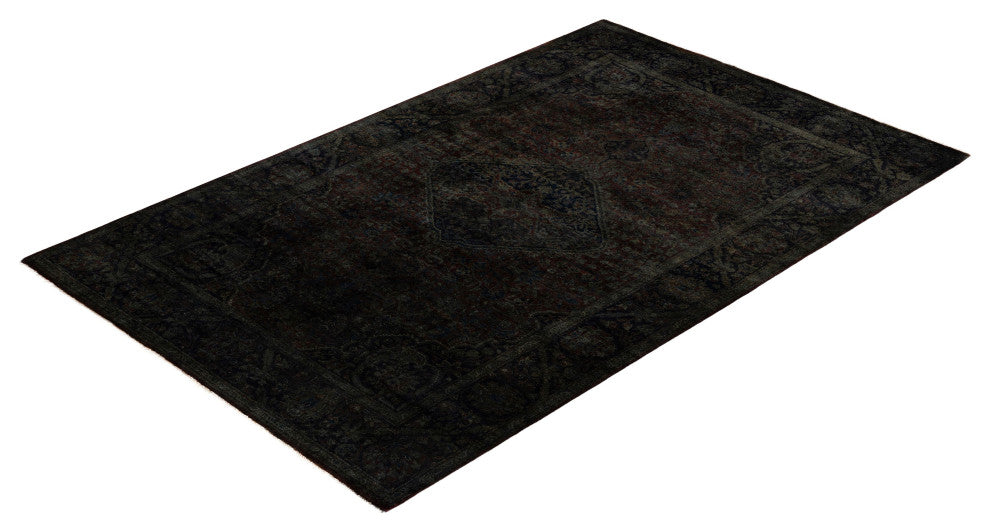 Overdyed One-of-a-Kind Hand-Knotted Area Rug Black, 4' 2" x 6' 3"
