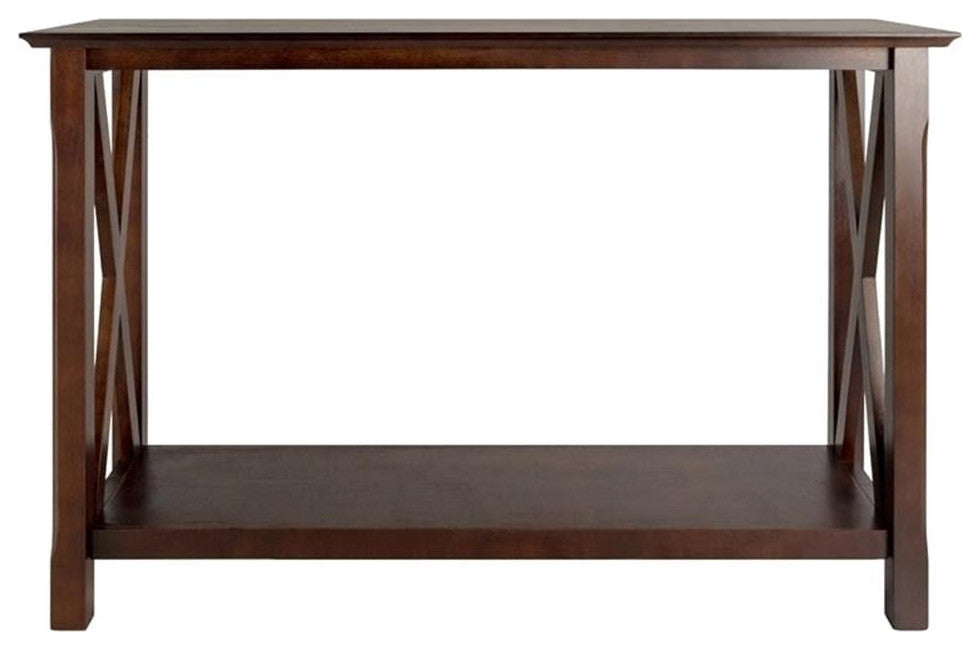 Pemberly Row X Designed Transitional Solid Wood Console Table in Cappu