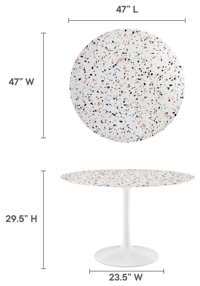 Lippa 47" Round Terrazzo Dining Table, White White