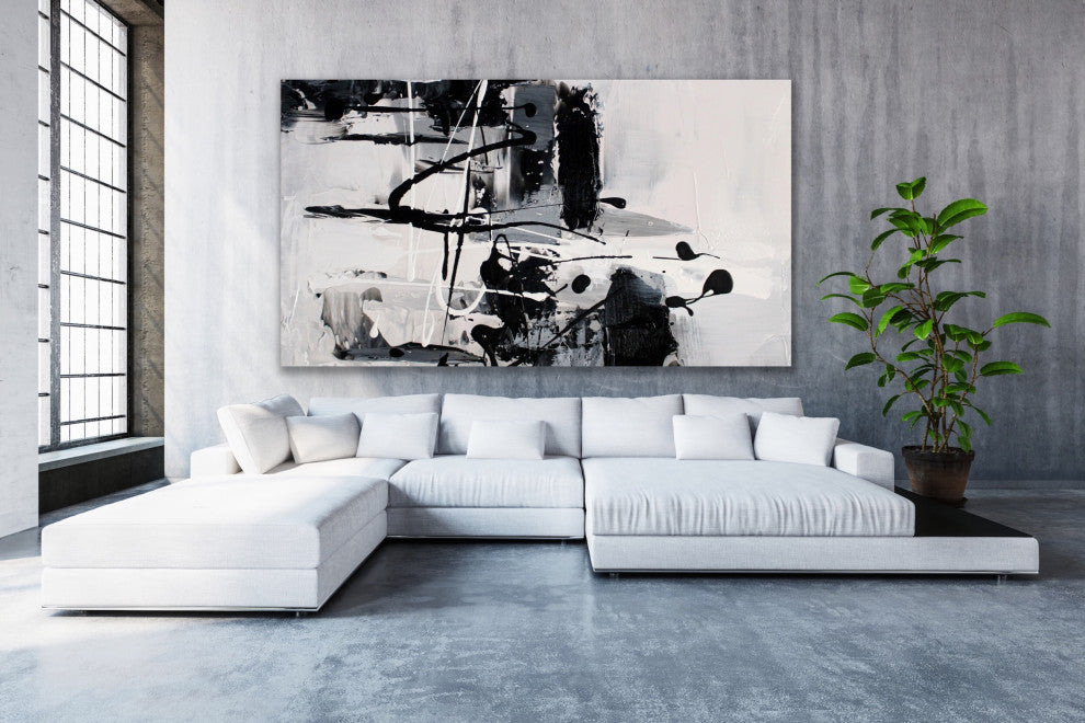 72x36 inches Minimal Black and white modern abstract painting Large wall art
