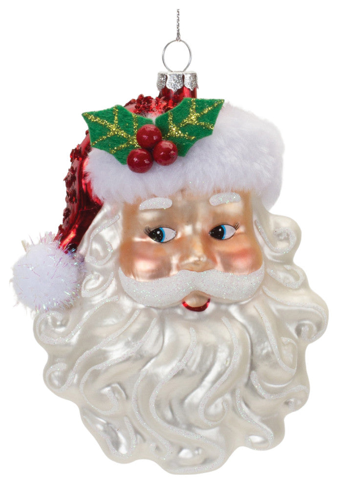 Glittered Glass Santa Ornament, Set of 6