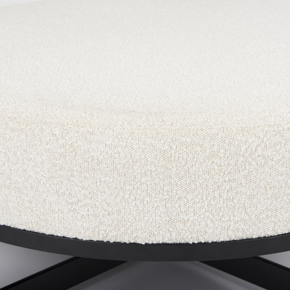 Amelia Cream Boucle With Black Metal Frame Round Ottoman