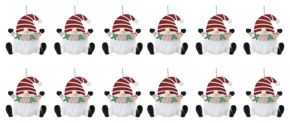 Wood Gnome Ornament, Set of 12