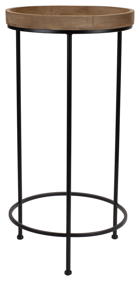 Set of Three 14" Black And Brown Solid Wood Round End Tables