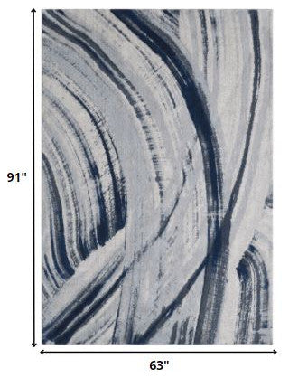 5"x8" Navy Ivory Abstract Strokes Modern Area Rug