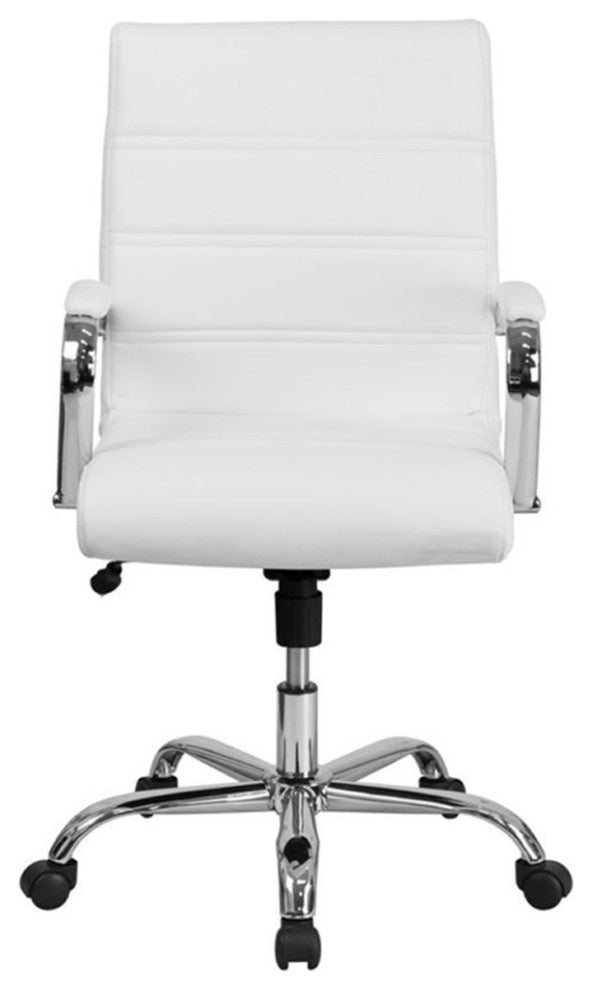 Flash Furniture Mid Back LeatherSoft Office Swivel Chair in White and Chrome
