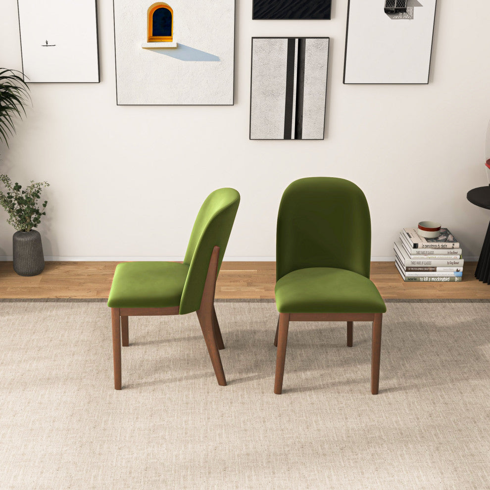 Belfast Mid-Century Modern Solid Wood Upholstered Dining Chair, Set of 2, Green