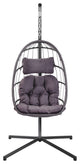 Outdoor Patio Wicker Swing Chair Hanging Egg Chair With Cushion, Dark Gray
