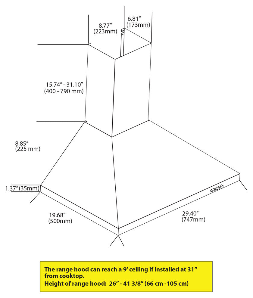 Pyramid Stainless Steel Wall-Mounted Range Hood, 30"