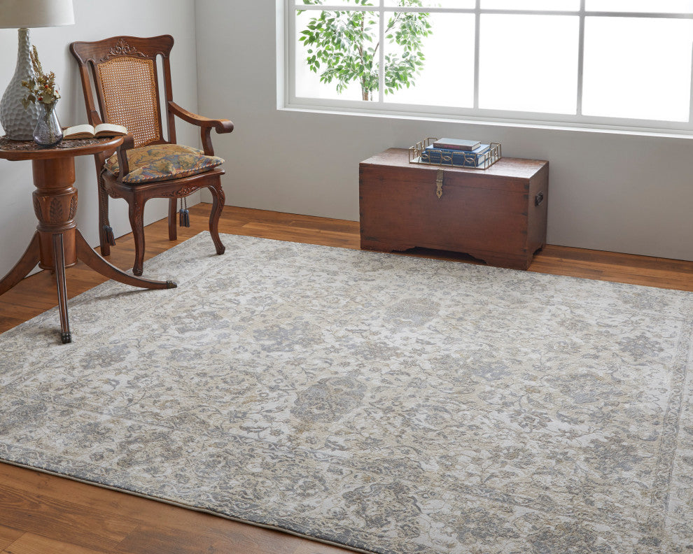 Neoma Traditional Bordered, Ivory/Tan/Gray, 10'x14' Area Rug