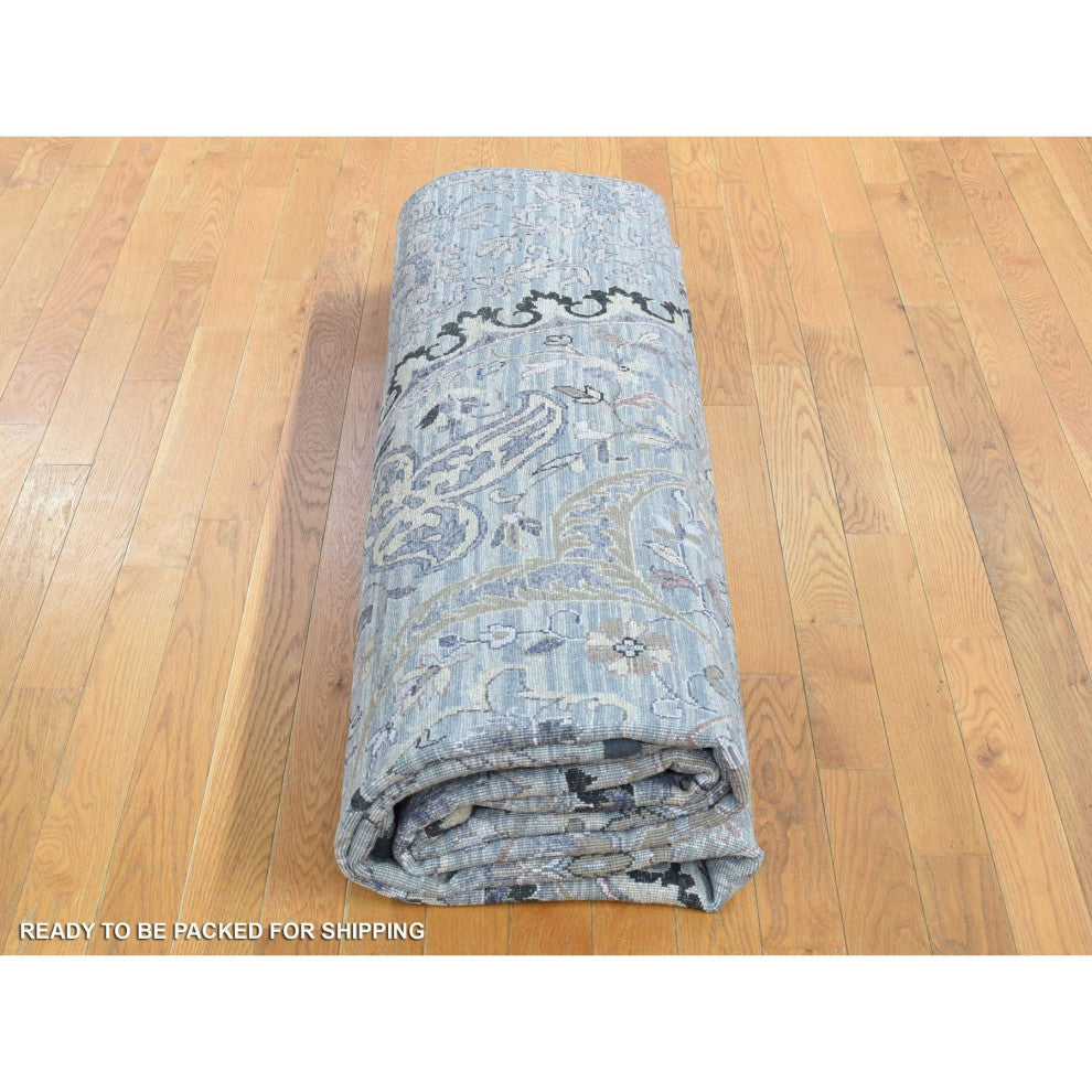Silver Gray, THE MAHARAJA Design, Silk With Wool Hand Knotted Rug, 9'0"x12'0"