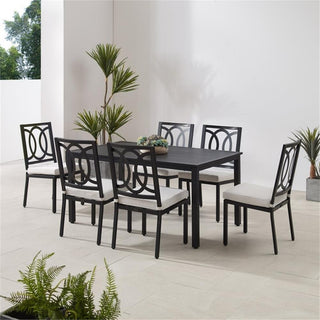 Crosley Furniture Chambers 7-Piece Steel Metal Outdoor Dining Set in Cream/Black