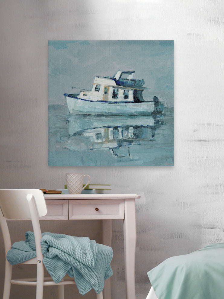 "Boat Reflection" Painting Print on Wrapped Canvas, 18"x18"