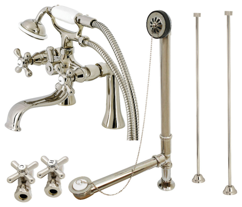 CCK228PN Deck Mount Clawfoot Tub Faucet Package and Supply Line, Polished Nickel