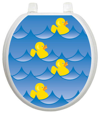 Rubber Ducky Toilet Tattoos Seat Cover, Vinyl Lid Decal, Bathroom Decor, Round