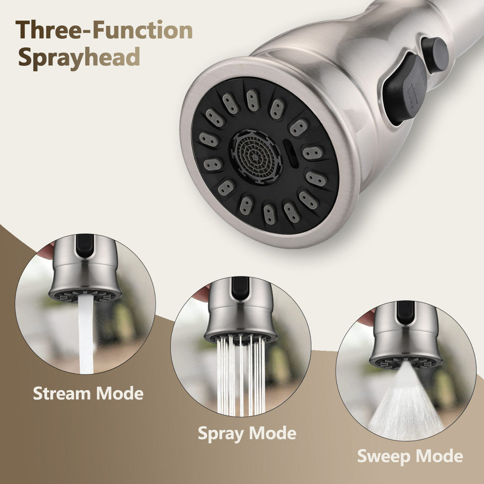 Double Handle High Arc Bridge Kitchen Faucet with Pull-Down Spray Head