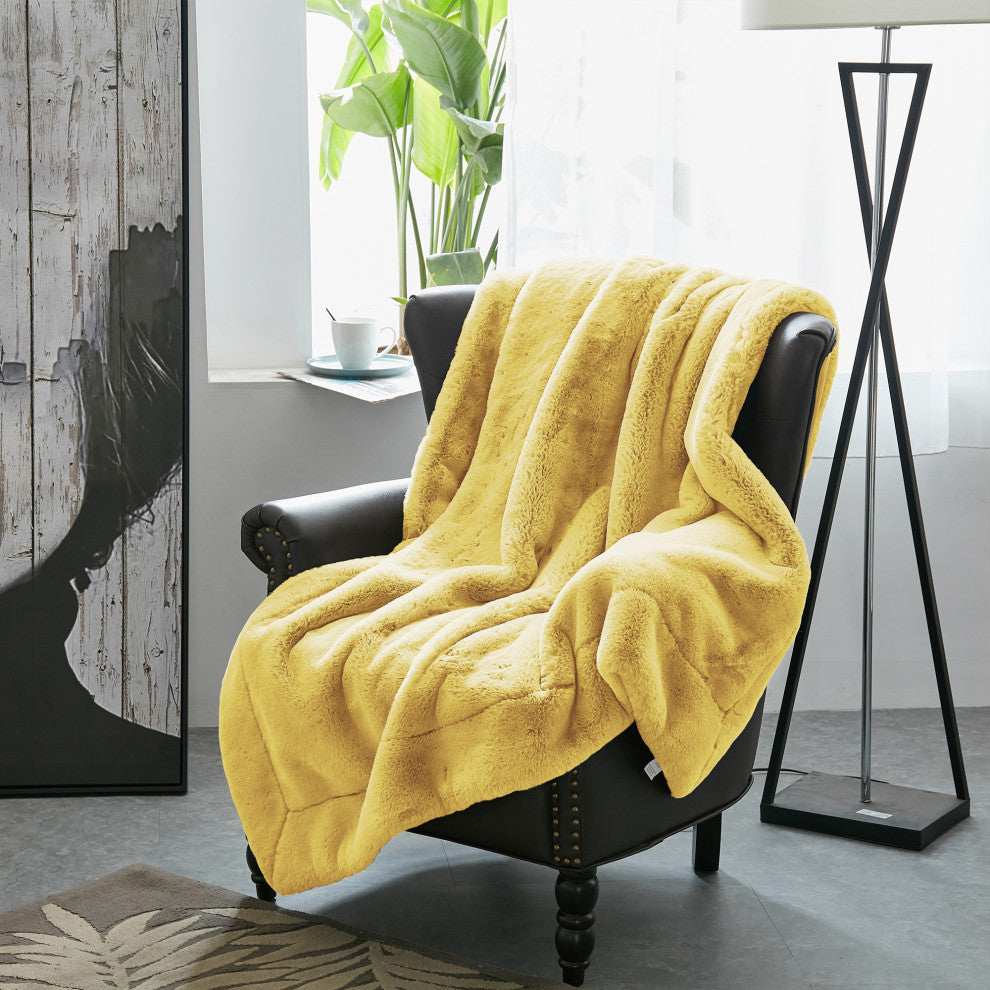 Heavy Faux Fur Throw, Sunshine Yellow, 60"x80"