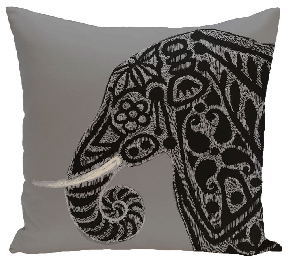 Inky Animal Print Pillow, Gray, 26"x26"