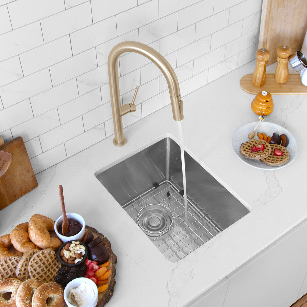 STYLISH 16"L x 18"W Undermount Bar Sink Single Bowl with Grid and Strainer