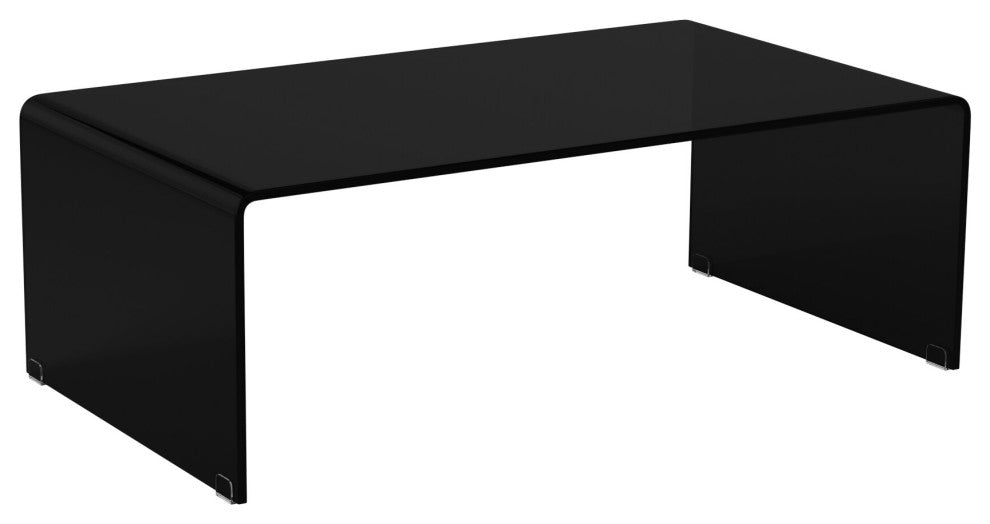 Coffee Table Modern Contemporary Bent Tempered Glass Living Room, Black
