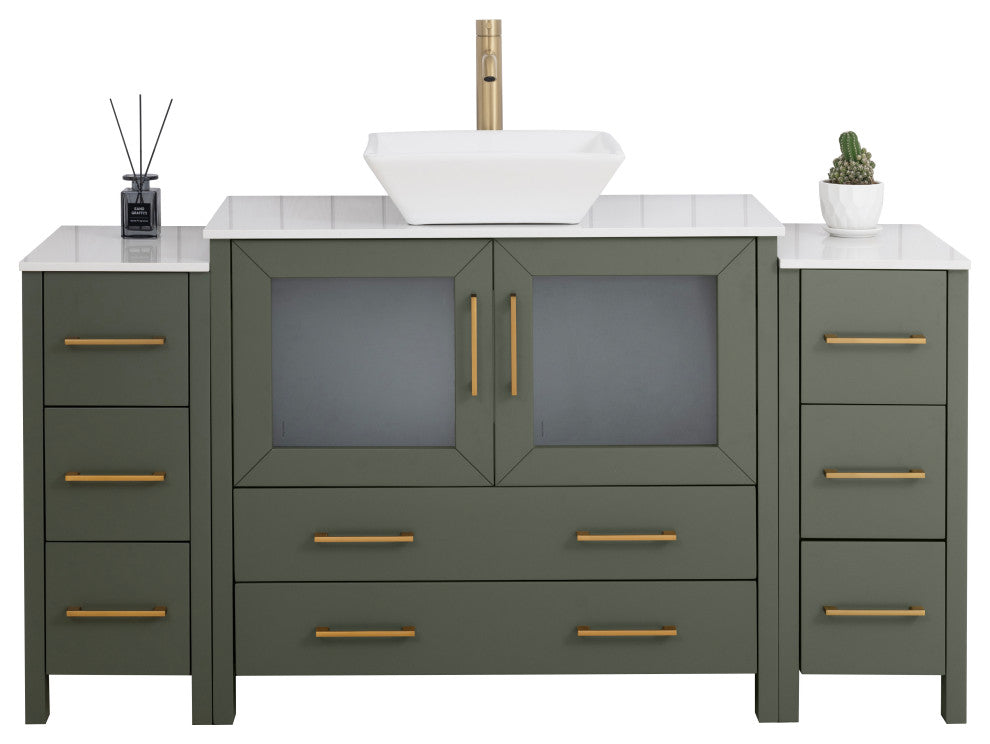 Vanity Art Vanity Set With Vessel Sink, Vintage Green, 60", Standard Mirror