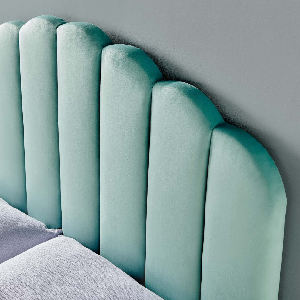 Headboard, Full Queen Size, Velvet, Blue, Modern Contemporary, Bedroom Master