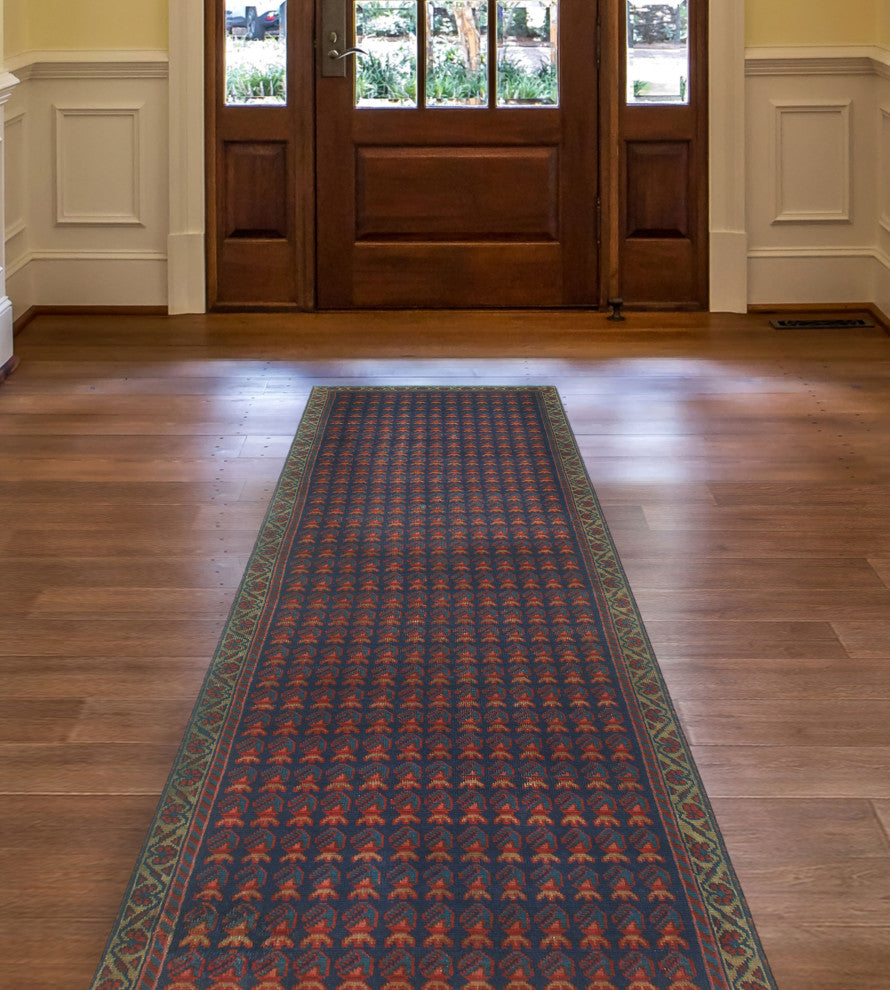 Fine Vintage Distressed Zira Navy/Beige Runner, 3'2x10'2