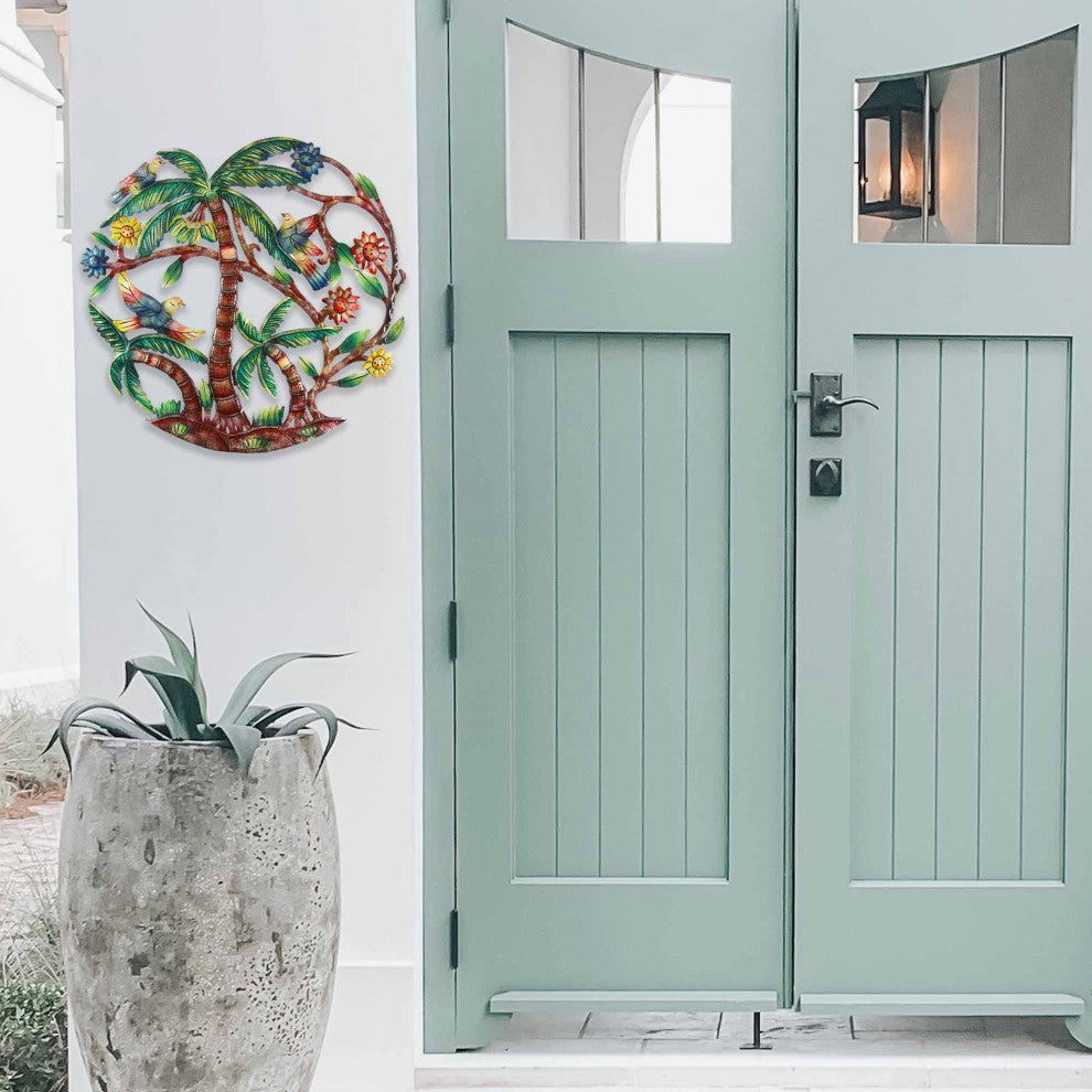 Tropical Palm Trees Handpainted Recycled Metal Wall Art