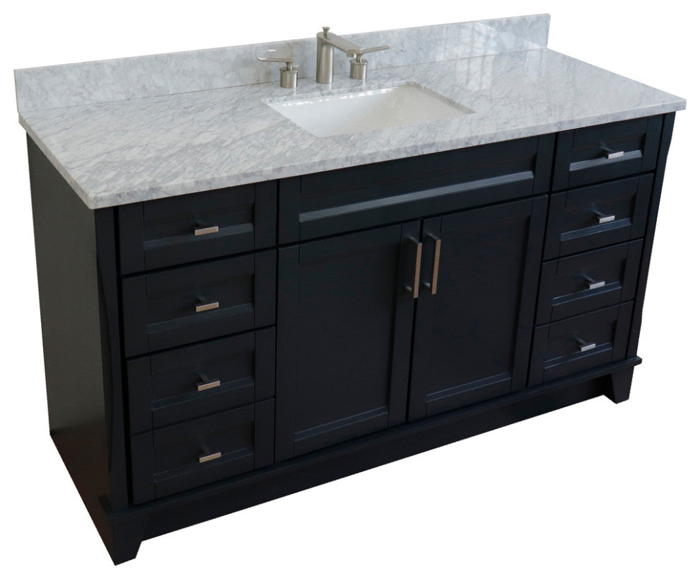 61" Single Sink Vanity, Dark Gray Finish And White Carrara Marble